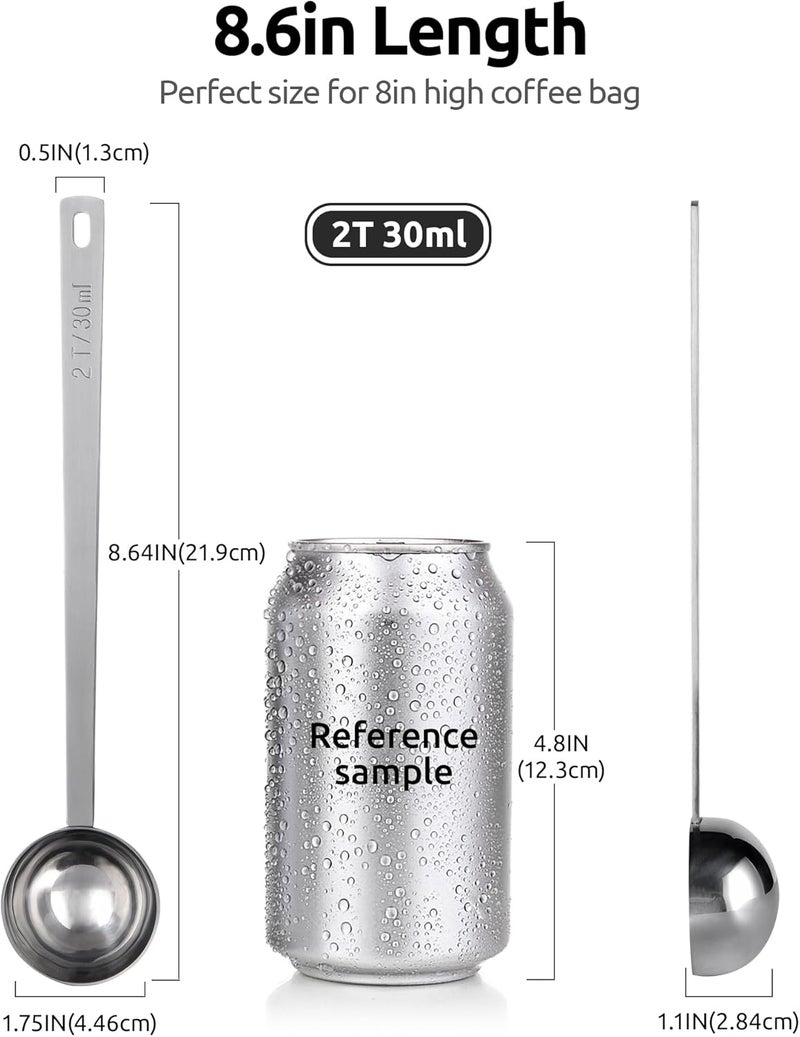 UTaste Coffee Scoop 2 Tablespoon: 18/8 Stainless Steel Measuring Scooper for Ground Coffee, Bean, Powder, Espresso, 6.9in Long Handle Metal Meaure Spoon for Canister, Jar (2Tbsp/30ml, Silver) - Image 2